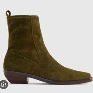 Madewell Idris Ankle Boot Dark Olive Green Suede Women's Size 6 NEW Modern